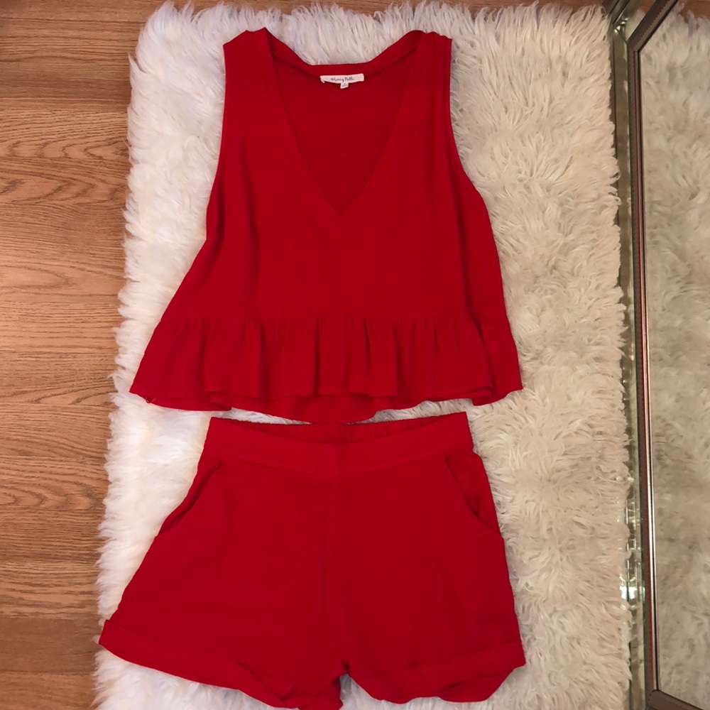 Red linen two piece set